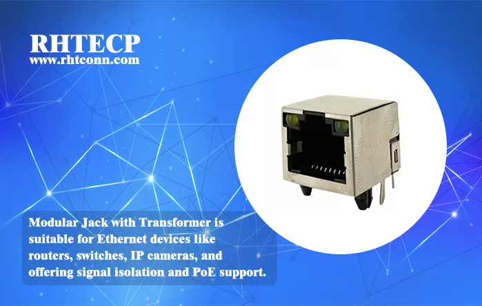 Reliable Networking Starts Here: RHT 10/100 BASE Modular Jack with Transformer (1x1 Tab-Down RJ45)